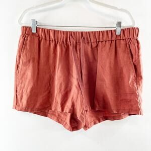 KUT From The Kloth Elastic Waist Terra Cotta 100% Linen Drawcord Shorts Red 14
